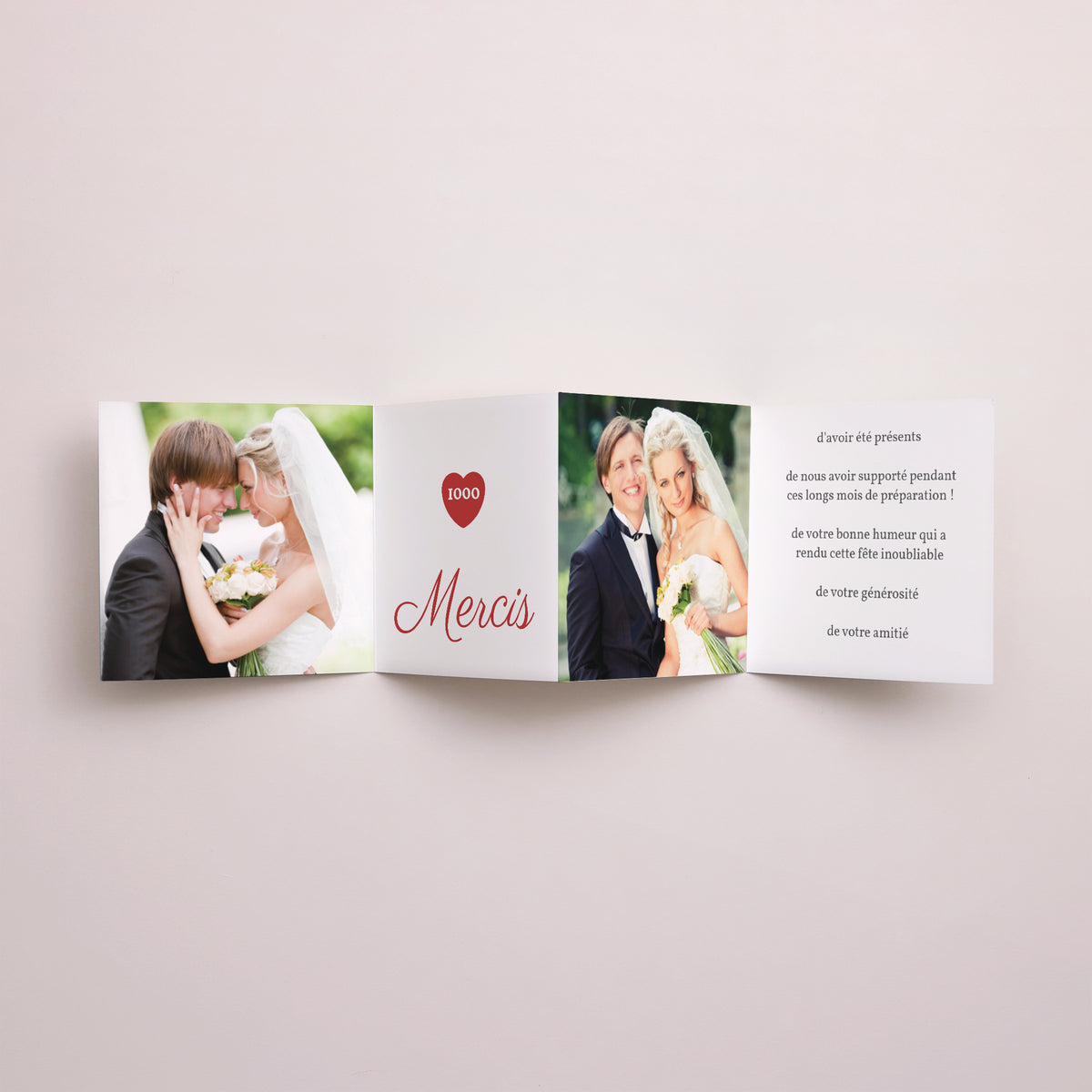 Remerciements Mariage Accordéon Multi-photos et coeurs rouges photo N° 2