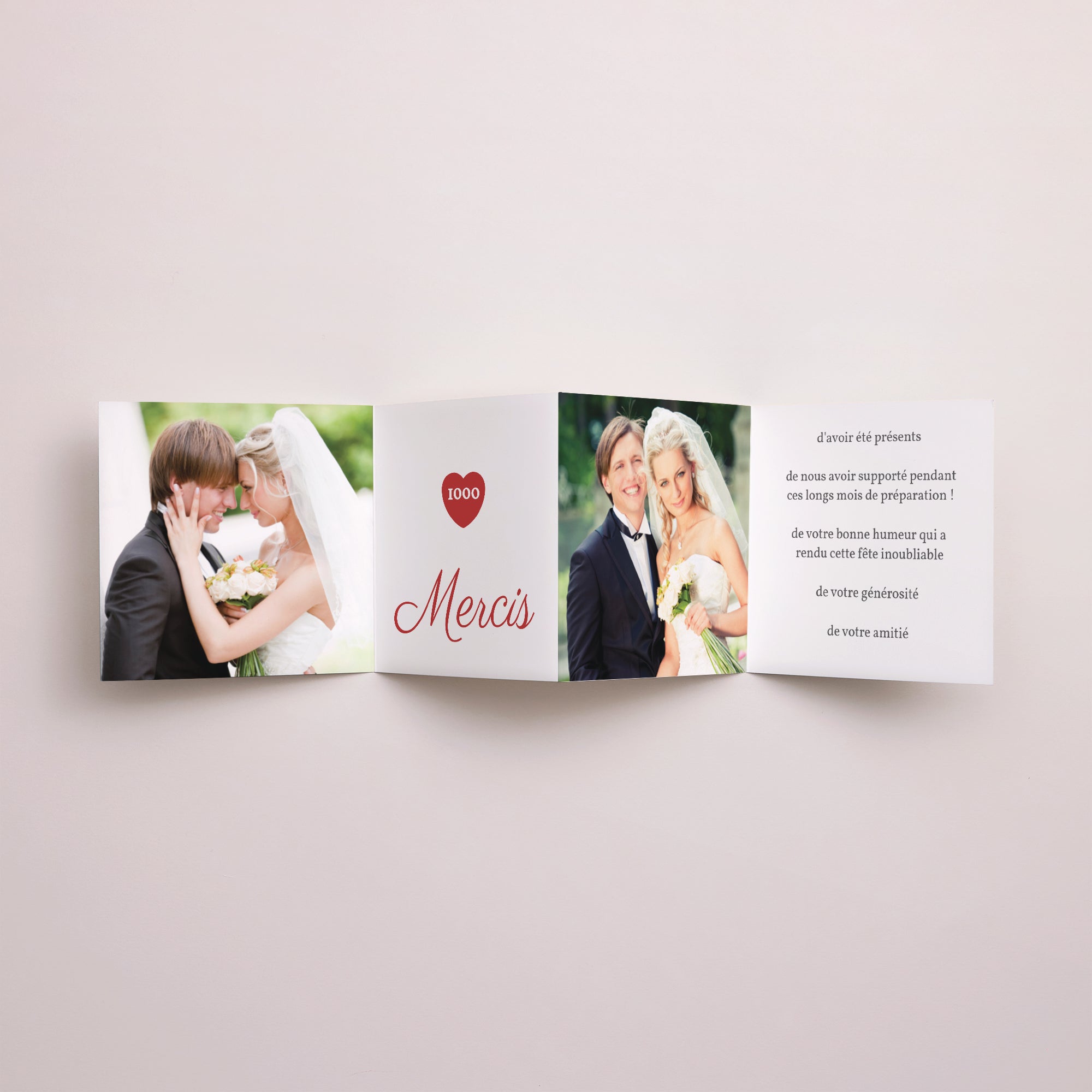 Remerciements Mariage Accordéon Multi-photos et coeurs rouges photo N° 2