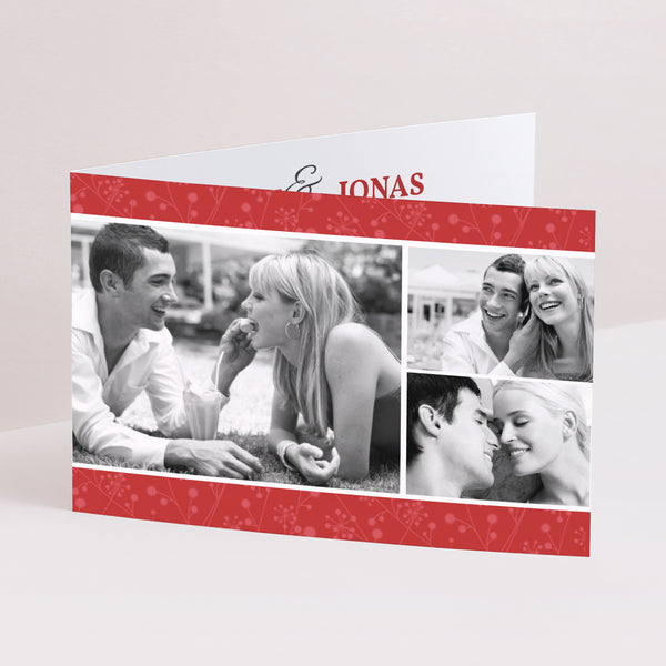 Faire-part Mariage Double volet paysage Multi-photos et coeurs rouges photo