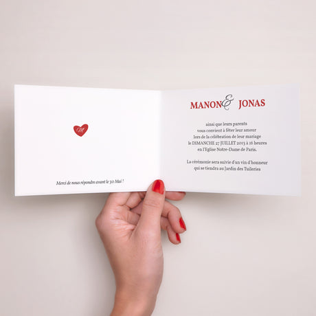 Faire-part Mariage Double volet paysage Multi-photos et coeurs rouges