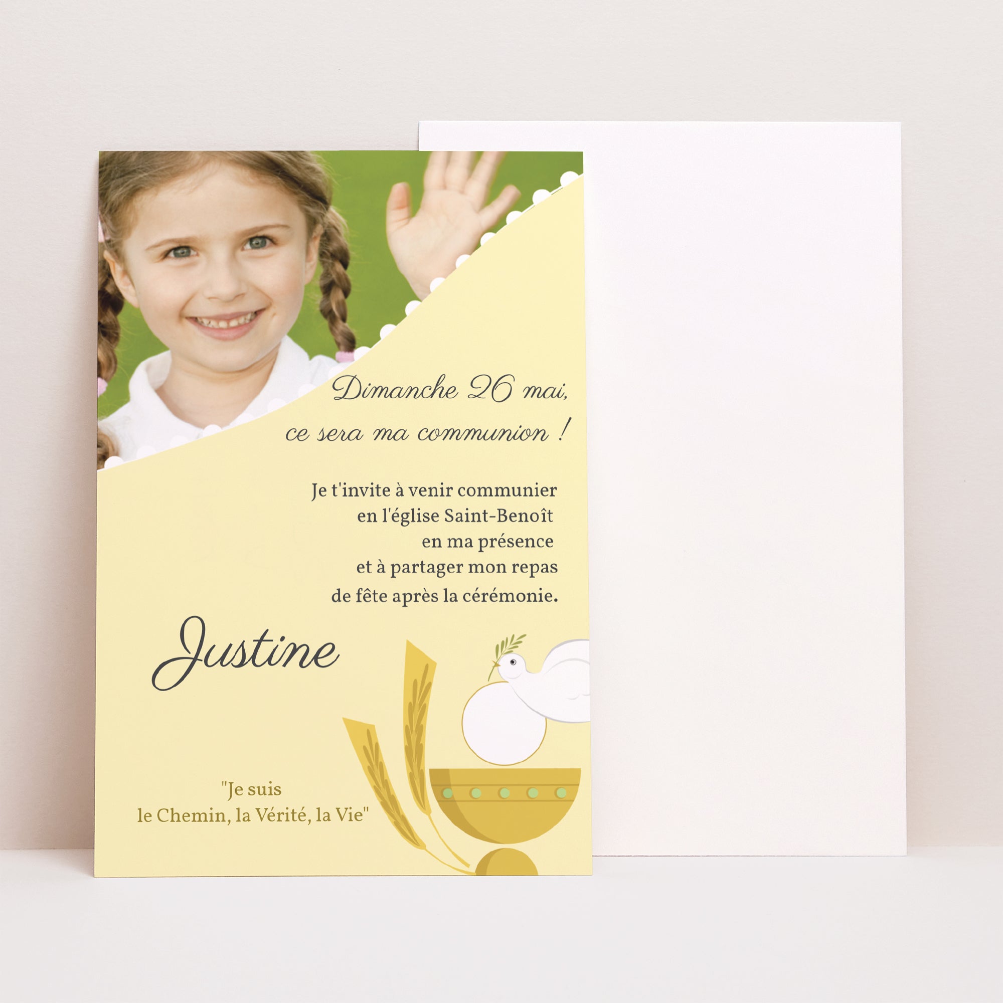 Faire-part Communion Portrait Communion illustrée - jaune photo N° 1