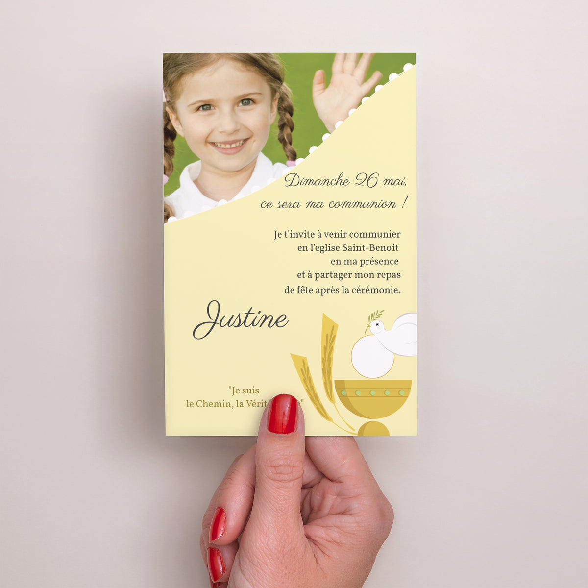 Faire-part Communion Portrait Communion illustrée - jaune photo N° 2