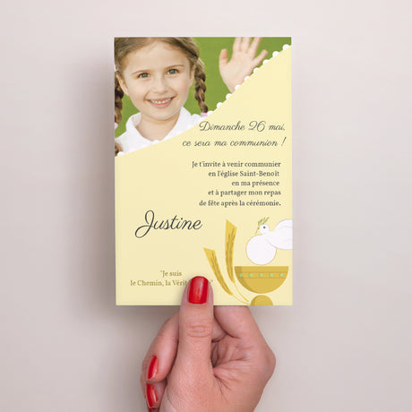 Faire-part Communion Portrait Communion illustrée - jaune