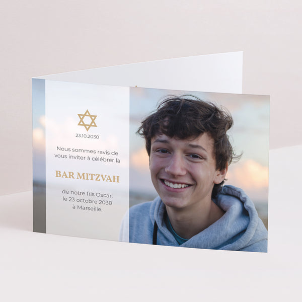 Faire-part Bar Mitzvah Double volet paysage Etoile de David photo
