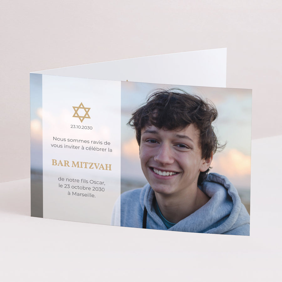 Faire-part Bar Mitzvah Double volet paysage Etoile de David photo