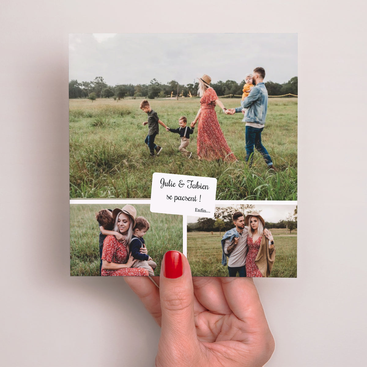 Faire-part Mariage Carré Trois photos - Bordure rouge photo N° 2