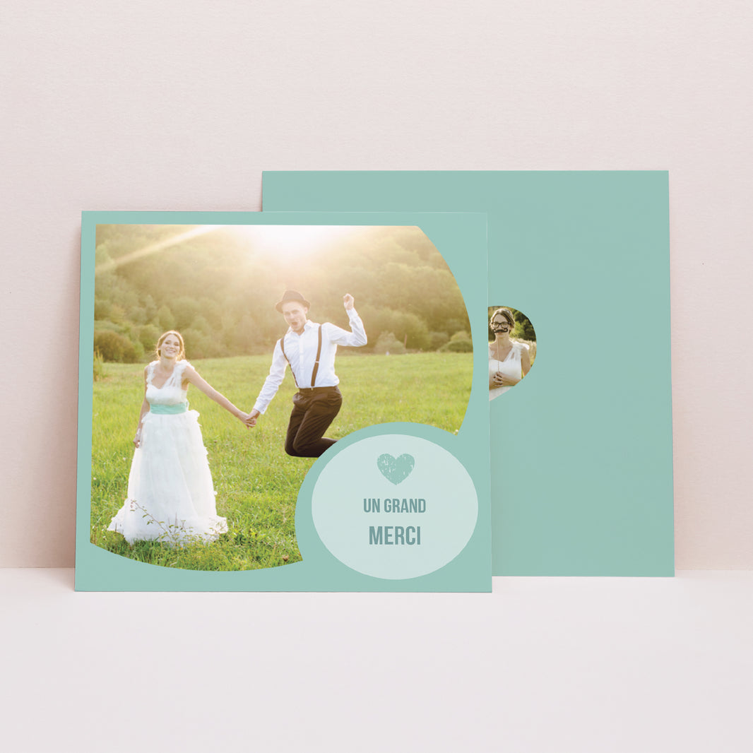 Faire-part Mariage Carré Photo - Bordure Bleue photo N° 1