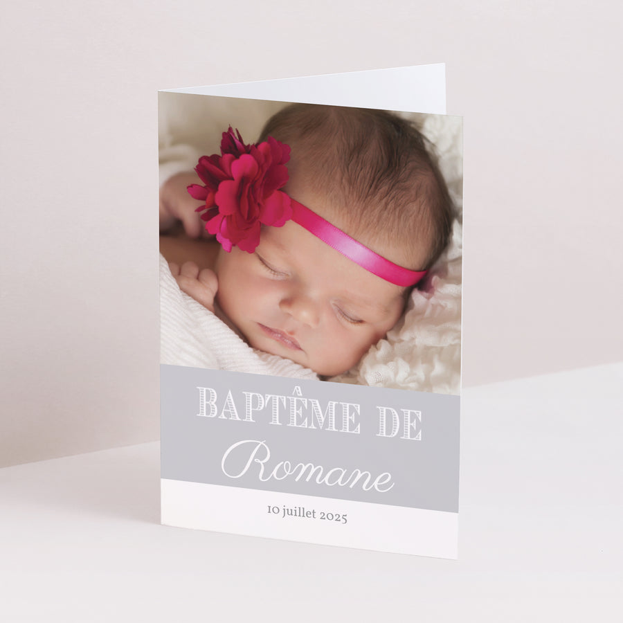 Faire-part Baptême Double volet portrait Typographie photo
