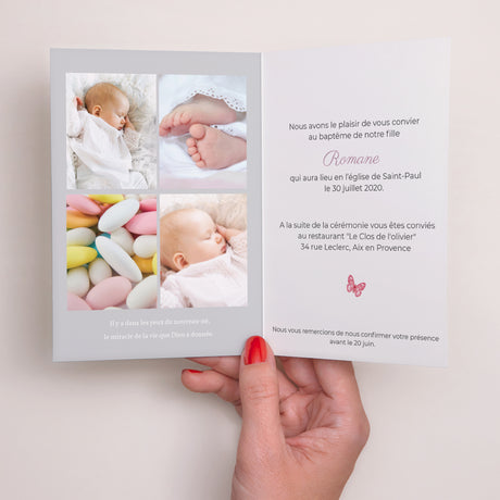 Faire-part Baptême Double volet portrait Typographie
