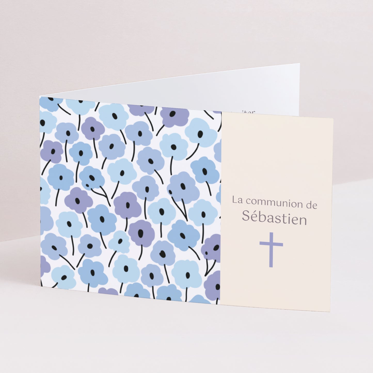 Invitations Communion Double volet paysage Fleurs bleues photo N° 1