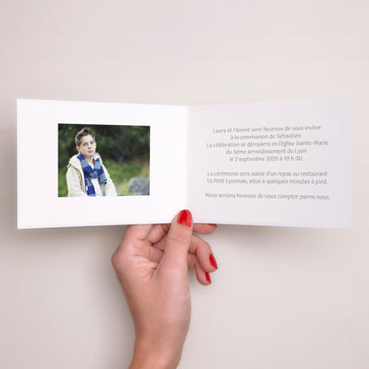 Invitations Communion Double volet paysage Fleurs bleues photo N° 2