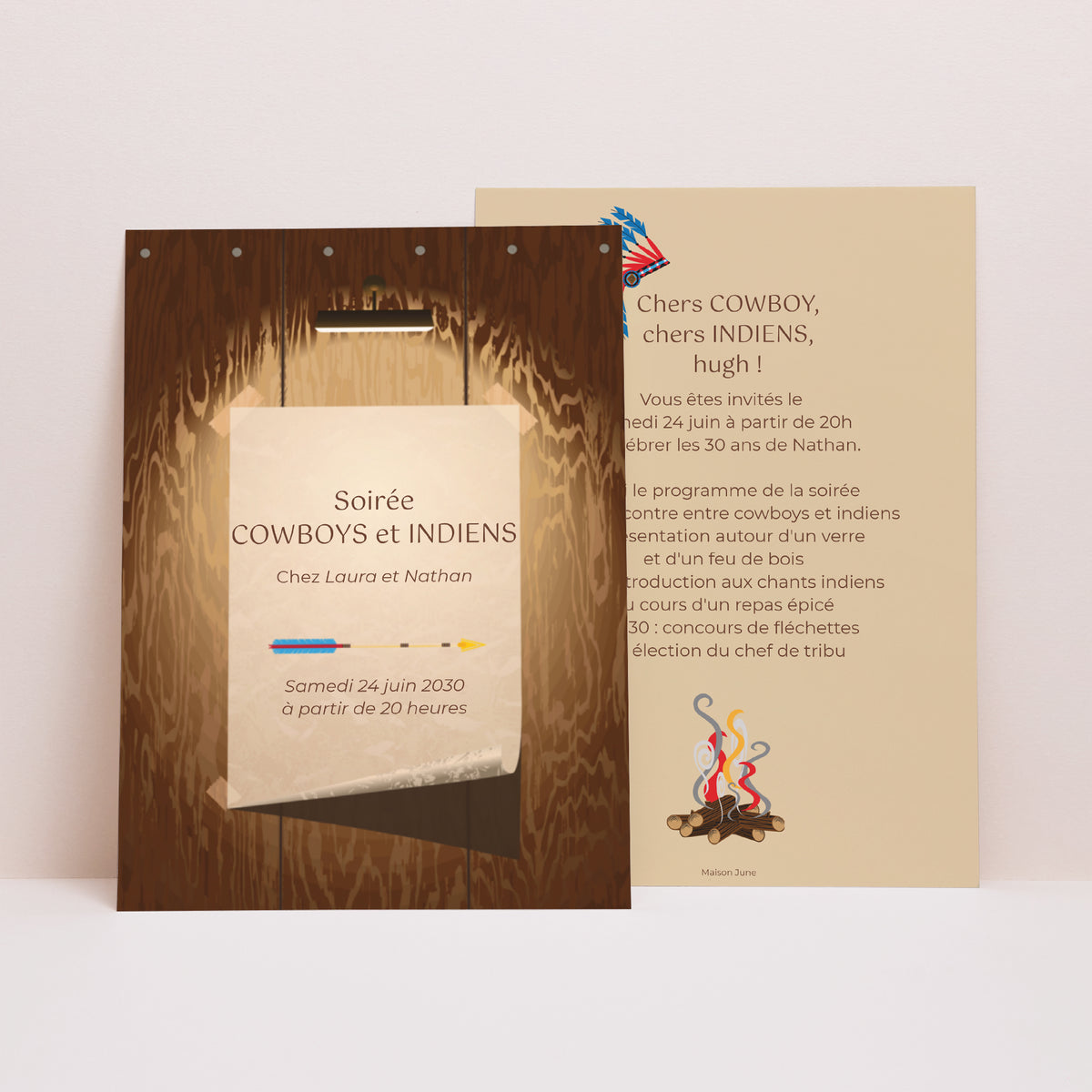 Invitations Anniversaire Adulte Portrait CowBoy et Indiens photo N° 1