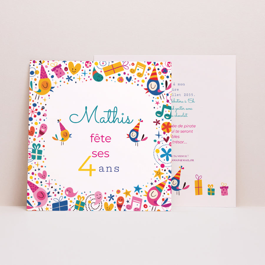 Invitations Anniversaire Enfant Carré C'est la fête II photo