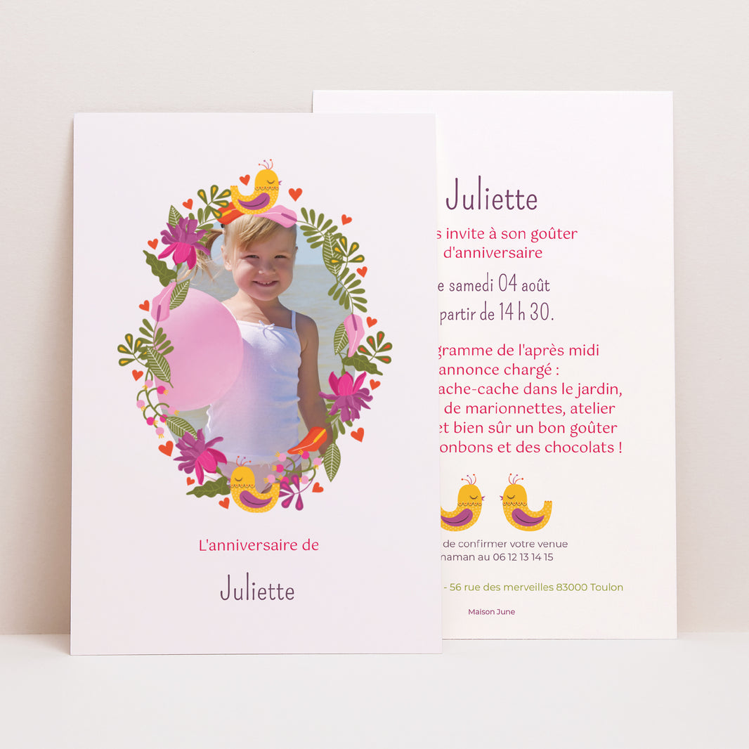 Invitations Anniversaire Enfant Portrait Portrait fleuri photo N° 1