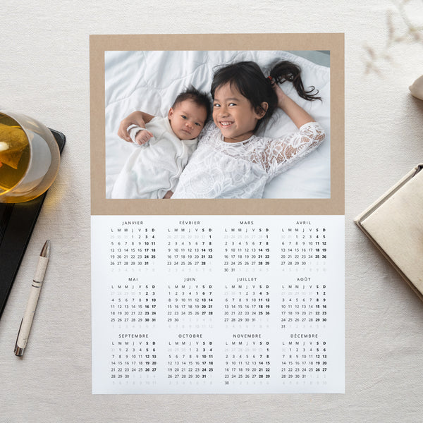 Calendrier Fin d'année Monopage portrait Kraft photo