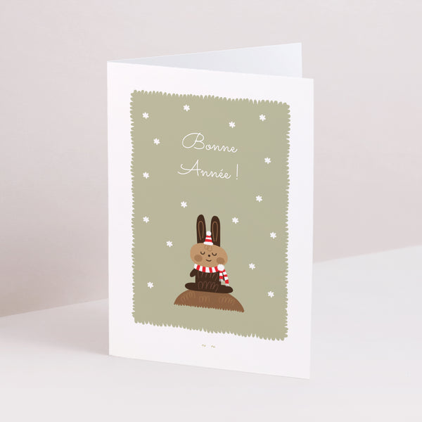 Carte de voeux Fin d'année Double volet portrait Lapinou de Noël photo