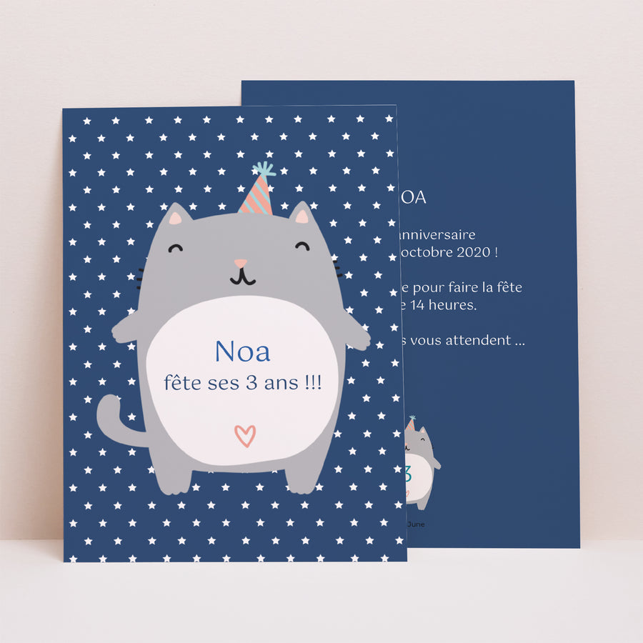 Invitations Anniversaire Enfant Portrait Chat party photo