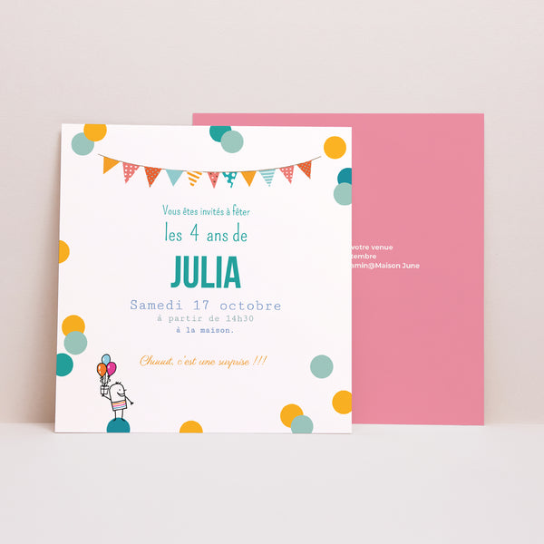 Invitations Anniversaire Enfant Carré Paillettes photo