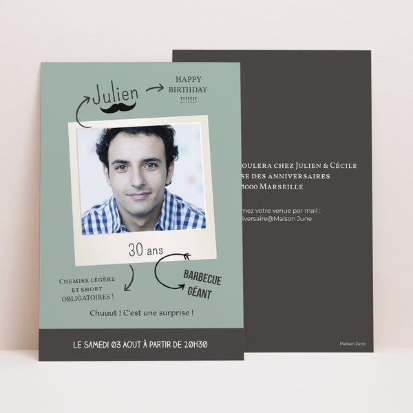 Invitations Anniversaire Adulte Portrait Polaroid party photo