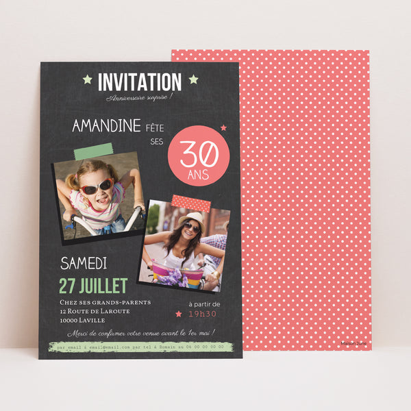 Invitations Anniversaire Adulte Portrait Ardoise Pop photo