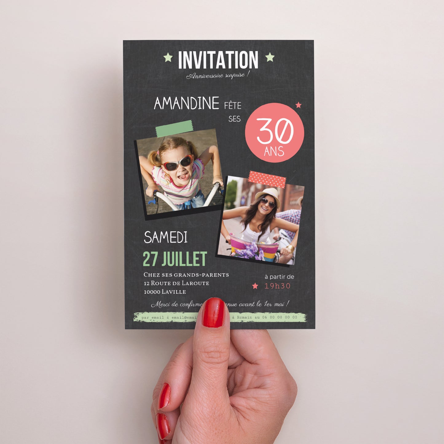 Invitations Anniversaire Adulte Portrait Ardoise Pop photo N° 2