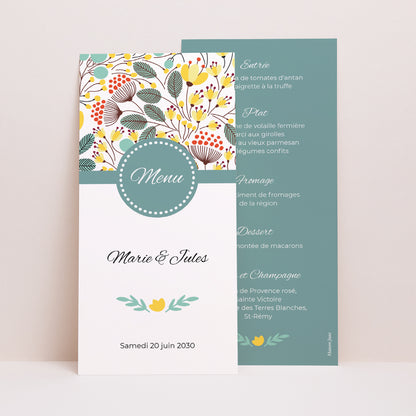 Menu Mariage Panoramique portrait Fleurs des champs photo N° 1