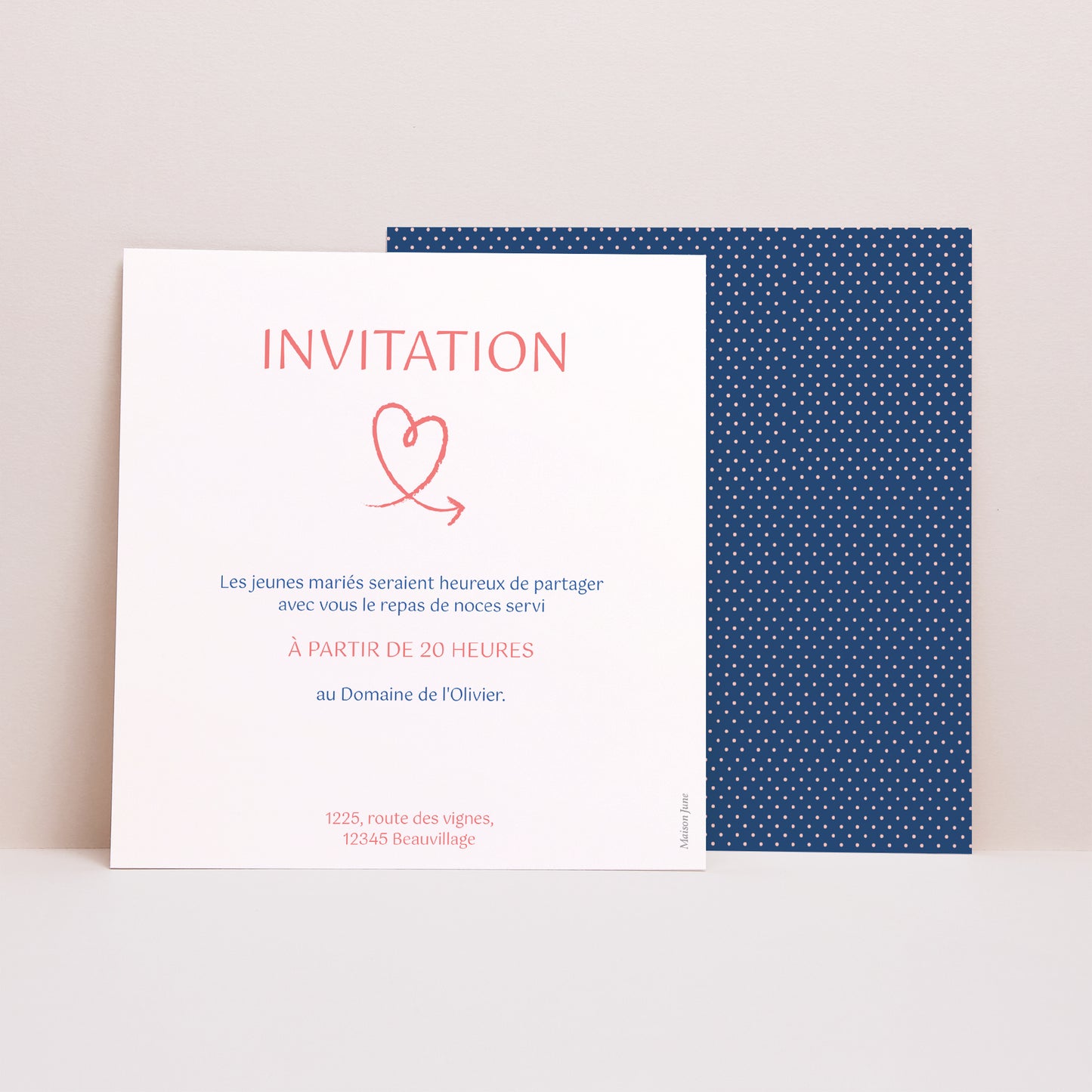 Invitations Mariage Carré Rose, bleu nuit photo N° 1