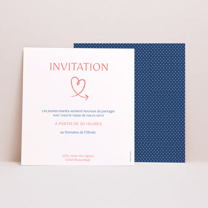 Invitations Mariage Carré Rose, bleu nuit photo N° 1