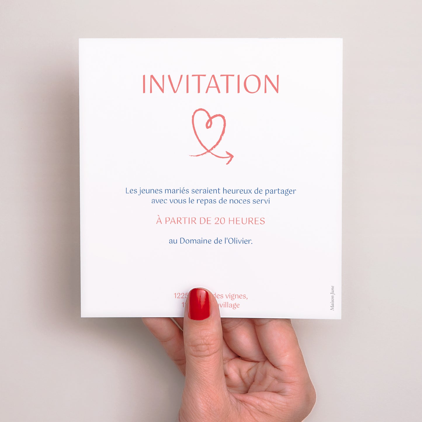 Invitations Mariage Carré Rose, bleu nuit photo N° 2