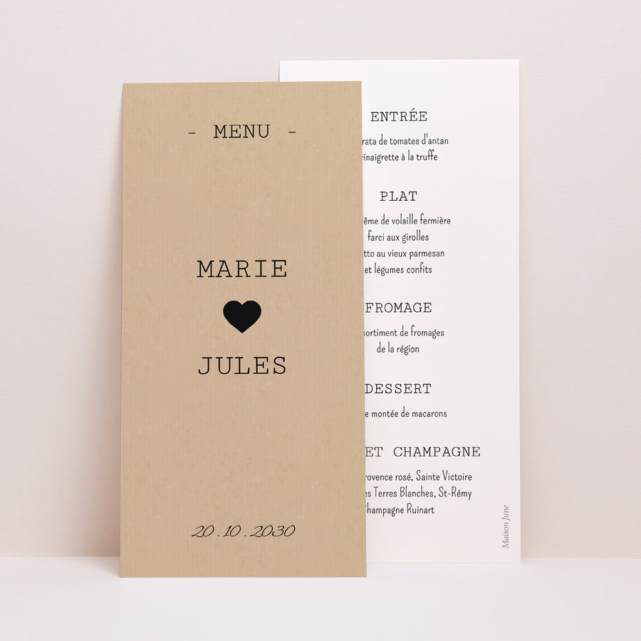 Menu Mariage Panoramique portrait Notre histoire photo