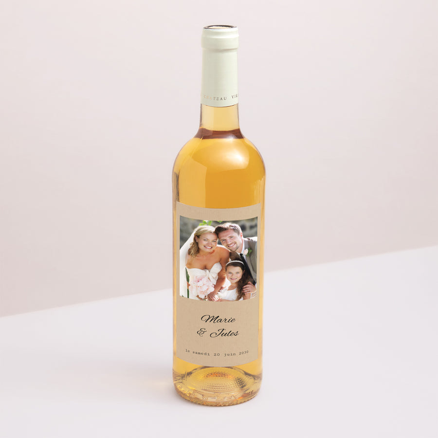 Etiquette bouteille Mariage Portrait Notre histoire photo