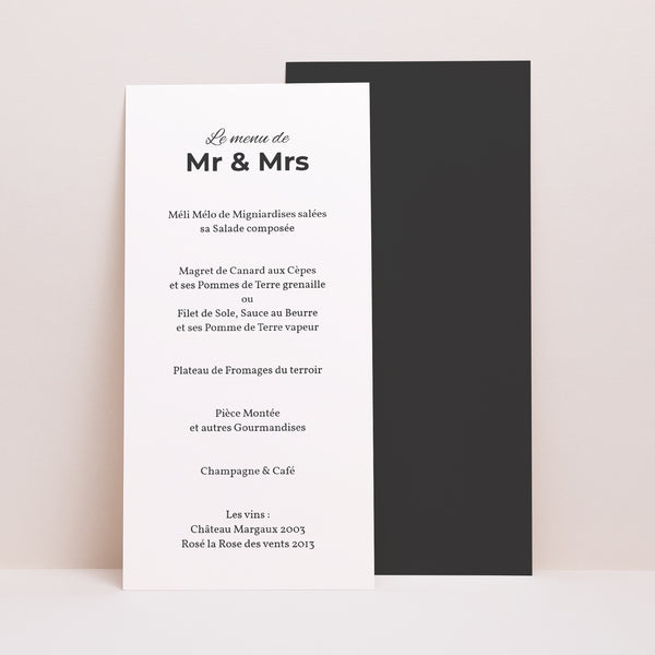 Menu Mariage Panoramique portrait Mr & Mrs photo