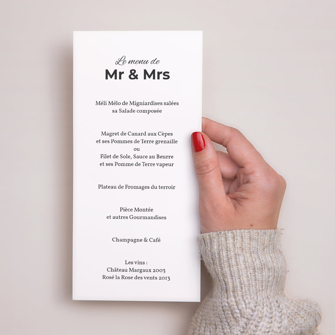 Menu Mariage Panoramique portrait Mr & Mrs photo N° 2