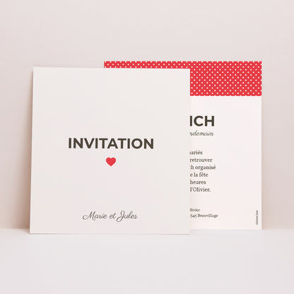 Invitations Mariage Carré Rouge Vintage photo N° 1