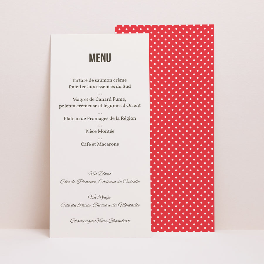Menu Mariage Panoramique portrait Rouge Vintage photo