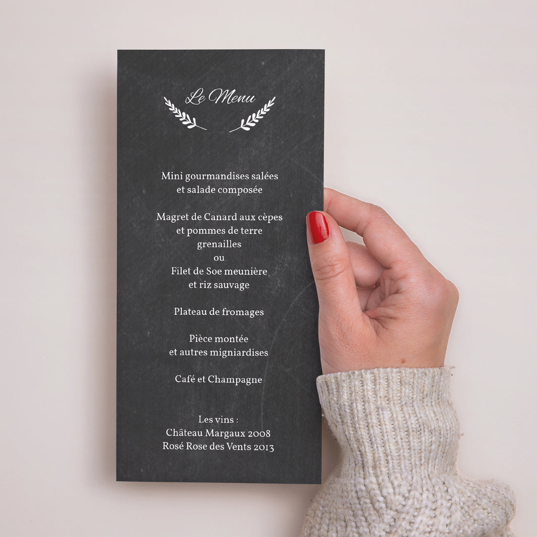 Menu Mariage Panoramique portrait Ardoise chic photo N° 2