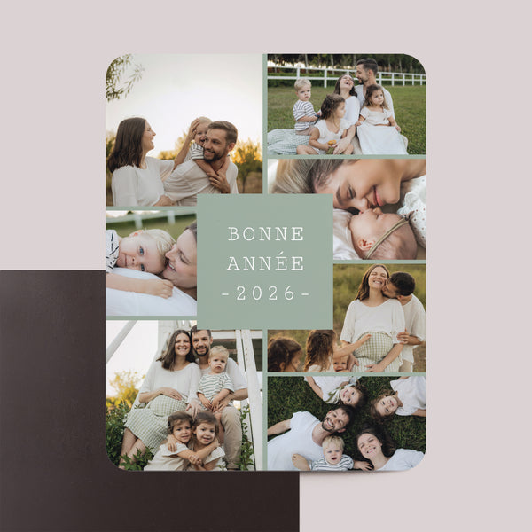 Carte de voeux Fin d'année Lot de 8, magnétique, rectangle coins arrondis Message Bonne Année photo