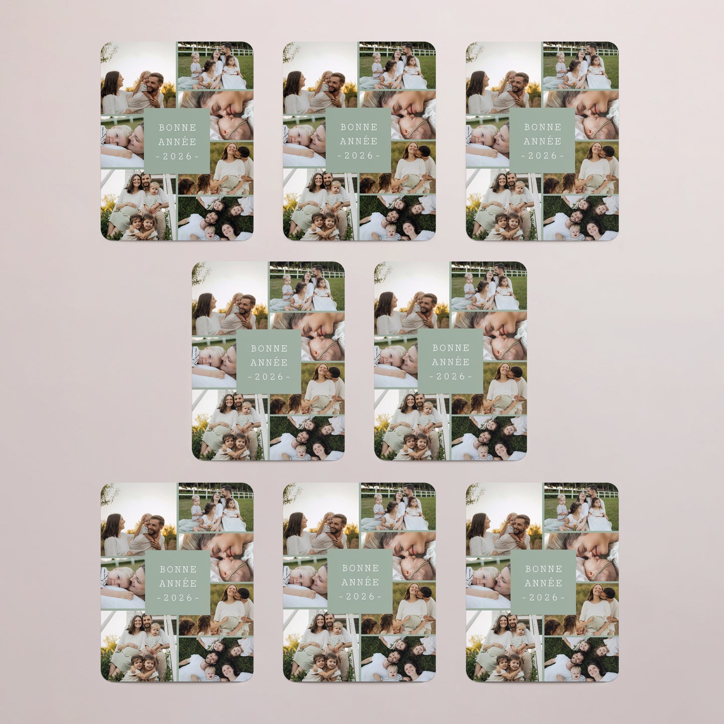 Carte de voeux Fin d'année Lot de 8, magnétique, rectangle coins arrondis Message Bonne Année photo N° 3