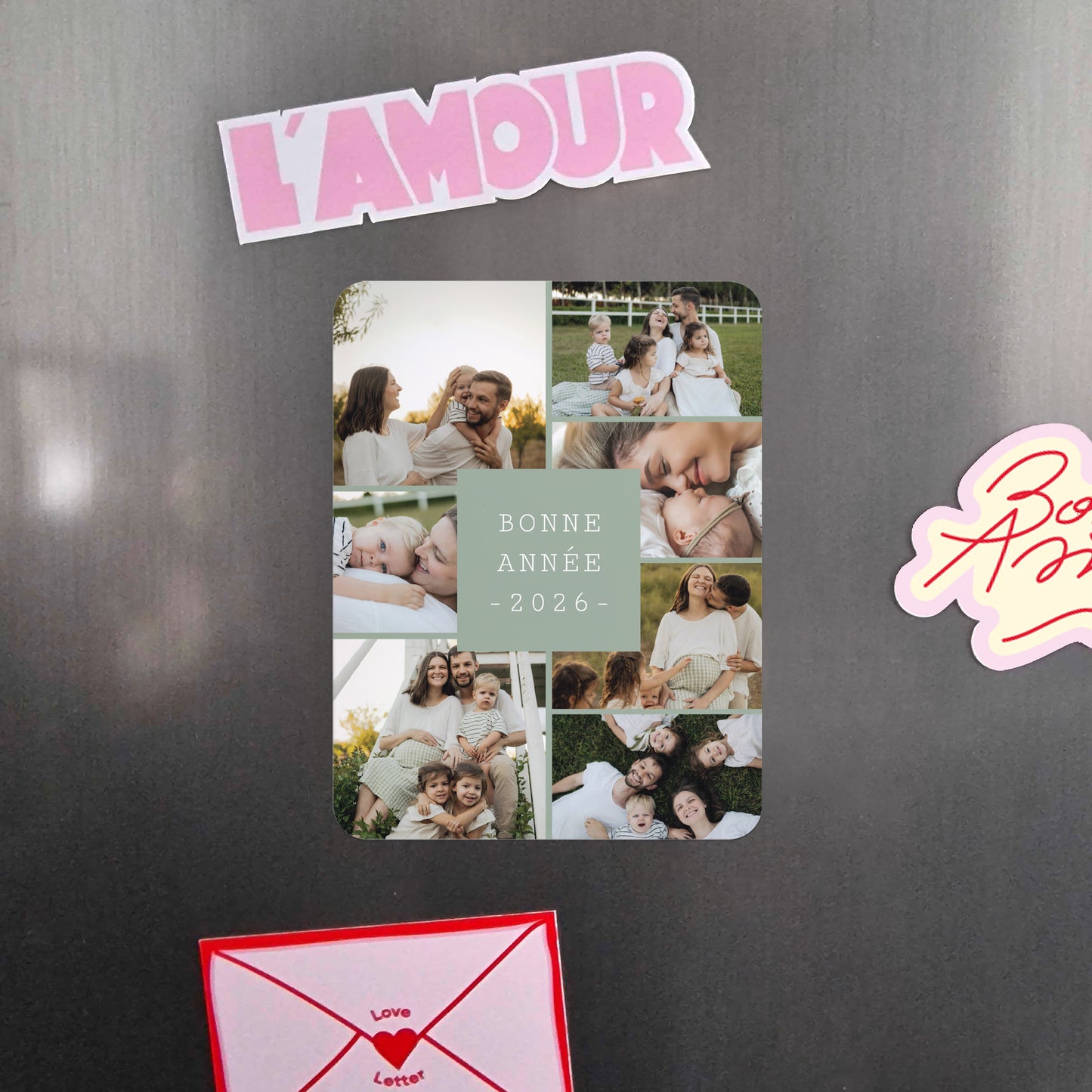 Carte de voeux Fin d'année Lot de 8, magnétique, rectangle coins arrondis Message Bonne Année photo N° 4