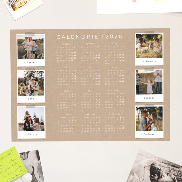 Calendrier Fin d'année Magnétique, monopage paysage Collage photo