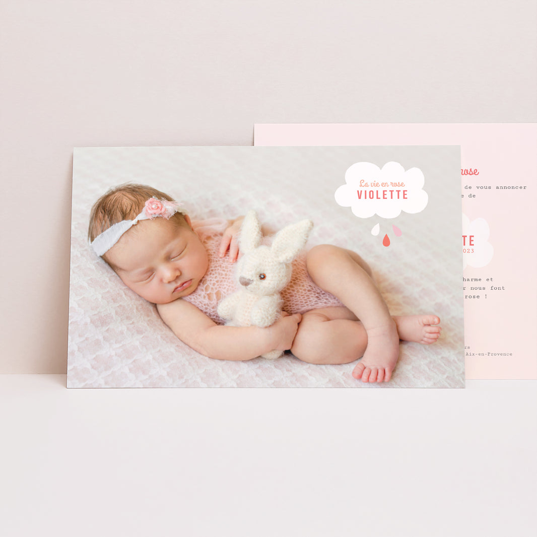 Faire-part Naissance Paysage Nuage Rose photo