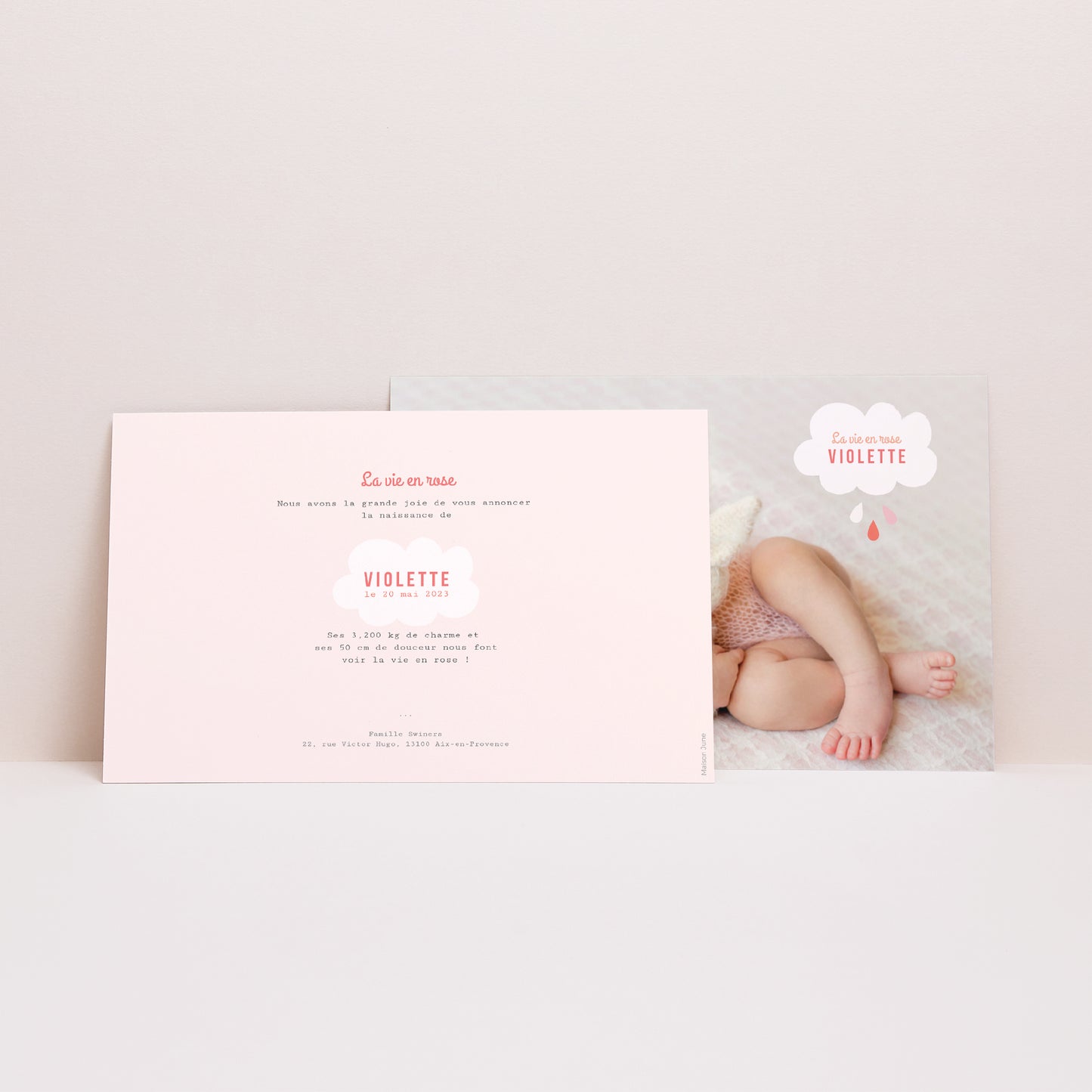 Faire-part Naissance Paysage Nuage Rose photo N° 2