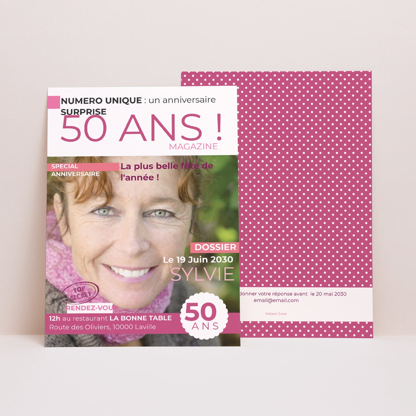 Invitations Anniversaire Adulte Portrait 50 ans Magazine photo N° 1