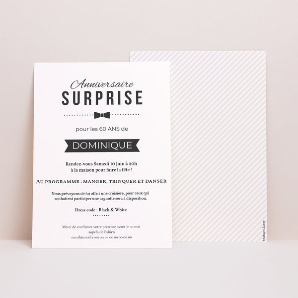 Invitations Anniversaire Adulte Portrait Black Tie Only photo