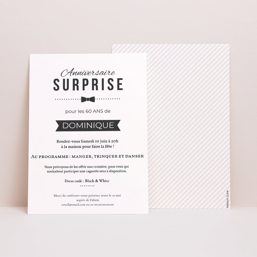 Invitations Anniversaire Adulte Portrait Black Tie Only photo