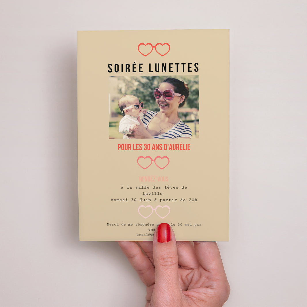 Invitations Anniversaire Adulte Portrait Soirée Lunettes photo N° 2