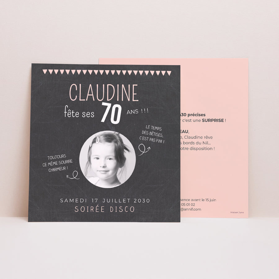 Invitations Anniversaire Adulte Carré 70 ans ardoise photo