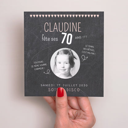 Invitations Anniversaire Adulte Carré 70 ans ardoise photo N° 2