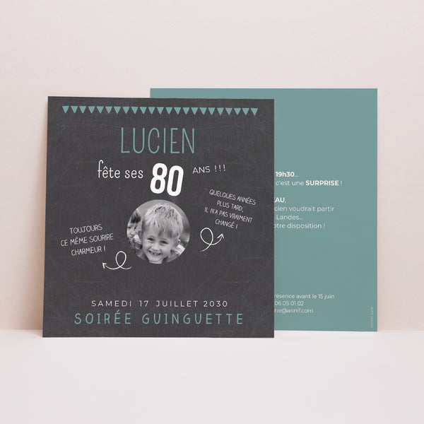 Invitations Anniversaire Adulte Carré 80 ans ardoise photo