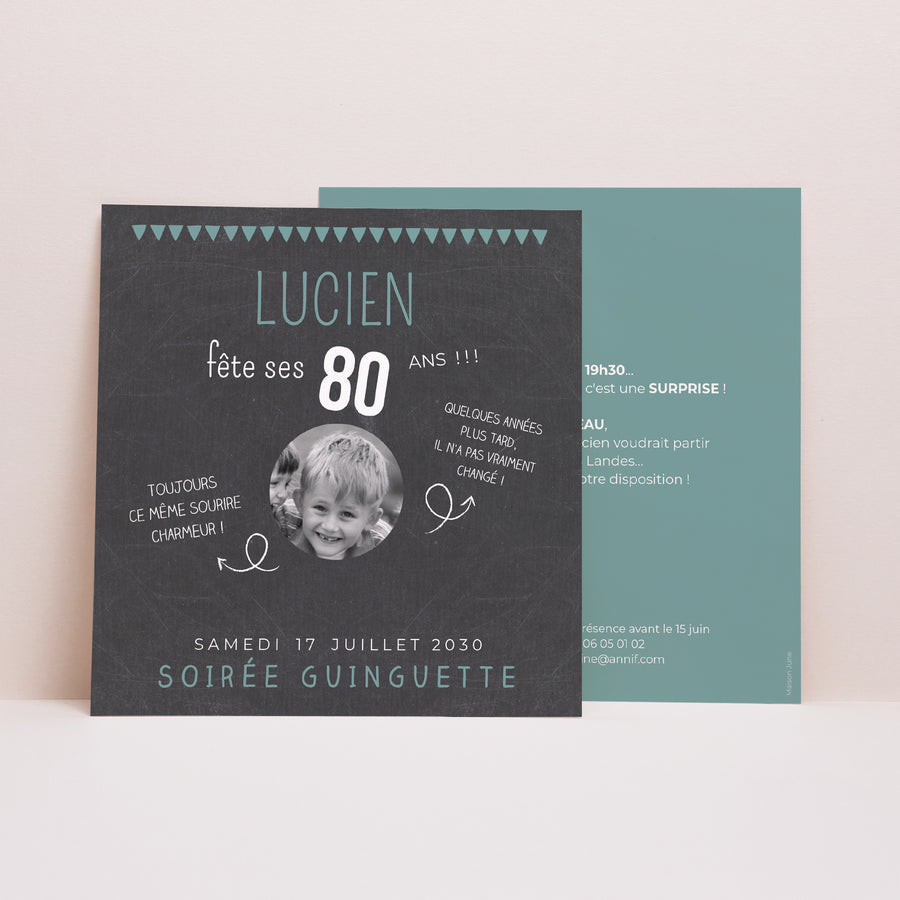 Invitations Anniversaire Adulte Carré 80 ans ardoise photo